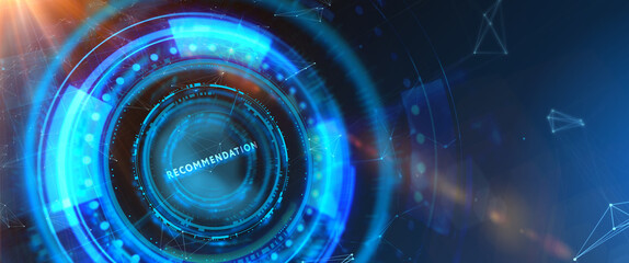 Business, Technology, Internet and network concept. The word Recommendation on the virtual screen. 3d illustration