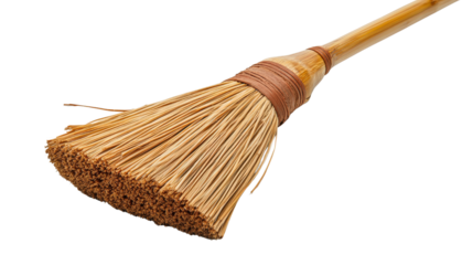 Eco-friendly bamboo broom with natural fibers Transparent background, PNG