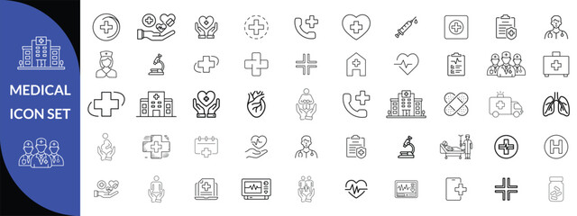 MEDICAL ICON SET. Healthcare and Medicine Line Icons. Editable Stroke. Pixel Perfect. For Mobile and Web. Contains such icons as Healthcare, Nurse, Hospital, Medicine, Ambulance