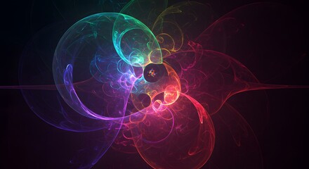 Fractal abstract art featuring swirling neon colors on a dark background
