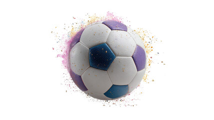 Fototapeta premium Soccer ball bursting with colorful powder and glitter isolated on transparent background