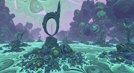 Fractal landscape with organic alienlike structures and fluid patterns