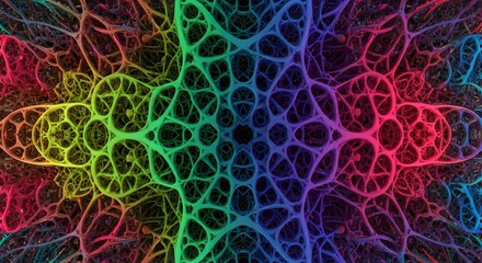 Fractal network of interconnected organic structures with a rainbow color gradient