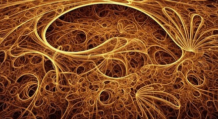 Fractal patterns of glowing golden lines on a dark background