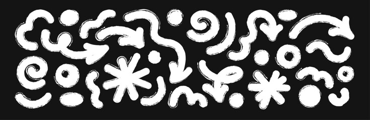 Abstract White Scribbled Shapes on Black Background