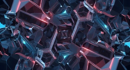Geometric crystal shards with neon blue and red illumination