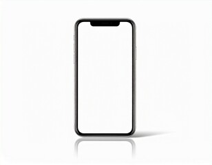 Modern smartphone with a blank white screen and reflection on a white background