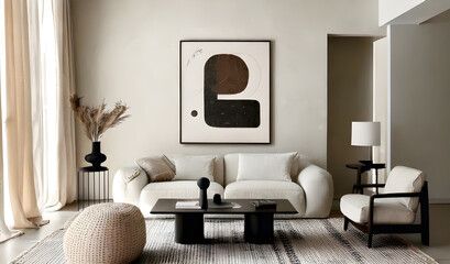 Beige sofa in a modern minimalist living room