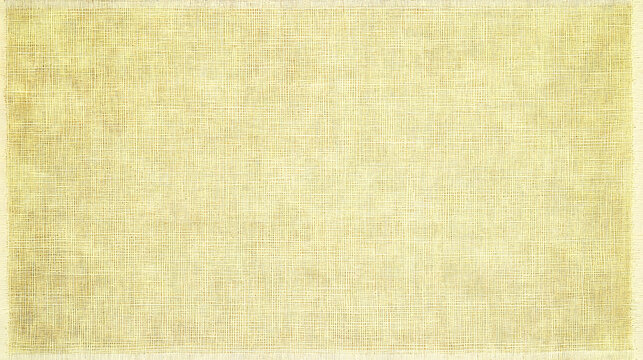 Woven Texture of Pale Yellow Burlap with Fringed Edges, Close-Up