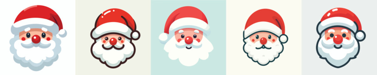 Cute Santa Claus Face Icons – Flat Christmas Cartoon Vector Collection