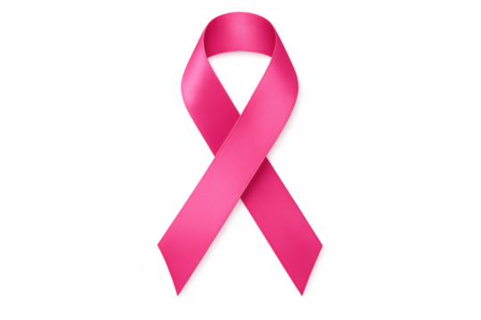Realistic pink ribbon symbolizing support for breast cancer awareness, isolated on a transparent background
