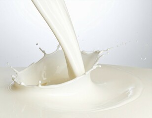 Fresh white milk splashing and pouring into a pool of liquid