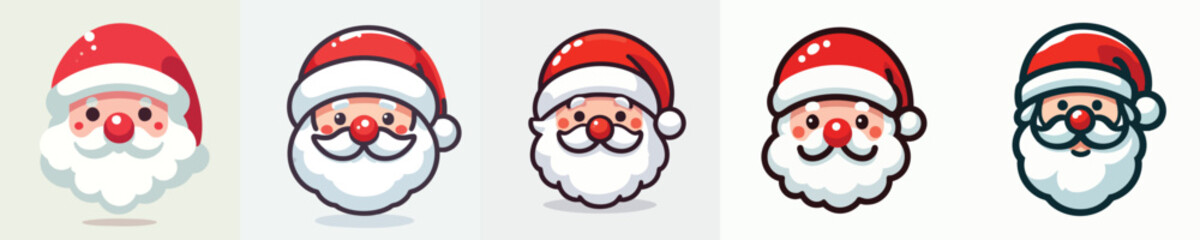 Santa Claus Face Vector Set – Cute Christmas Icons with Red Hat and Beard