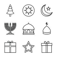 Festive Symbols Vector Set | 9 Holiday Icons in Clean Line Art