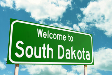 Welcome To South Dakota Green Road Sign at the entrance to the state.