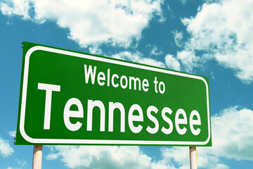 Welcome To Tennessee Green Road Sign at the entrance to the state.