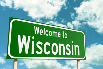 Welcome To Wisconsin Green Road Sign at the entrance to the state.