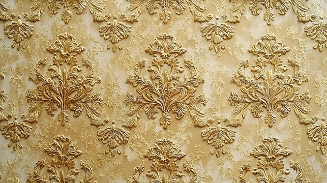 Fototapeta Ornate Gold Wallpaper with Detailed Floral Patterns and Textured