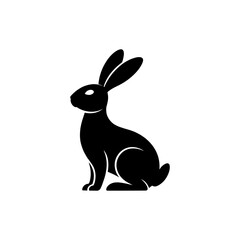 Black Rabbit Silhouette Icon on White Background – Minimal Vector Animal Illustration

