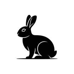 Fototapeta premium Stylized Black Rabbit Silhouette Vector – Cute Bunny Design Isolated on White Background