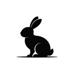 Black Rabbit Silhouette Isolated on White Background – Animal Vector Icon for Logo or Design

