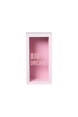 Pink shadow box frame with the words big dreams printed inside isolated on transparent background