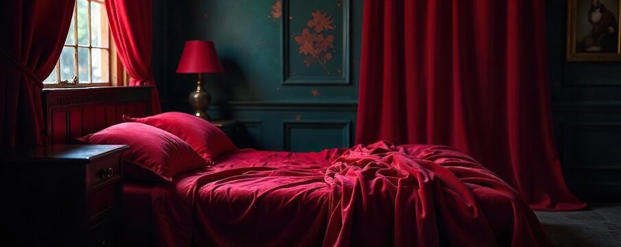 Sensual Shadows Luxurious Fabrics and Dimly Lit Boudoir, Hints of Mystery and Allure