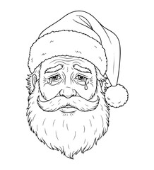 Miserable Santa Face Line Art
