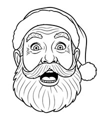 Shocked Santa Face Line Art