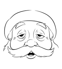 Sleepy Santa Face Line Art