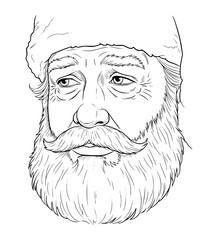 Thoughtful Santa Face Line Art