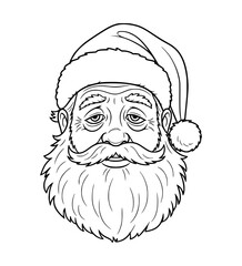Tired Santa Face Line Art