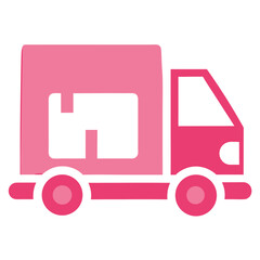 Delivery pink truck vector icon on white background.