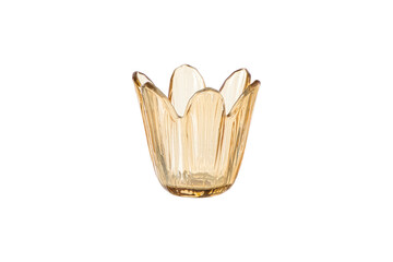 Beautiful amber glass flower shaped votive holder isolated on transparent background