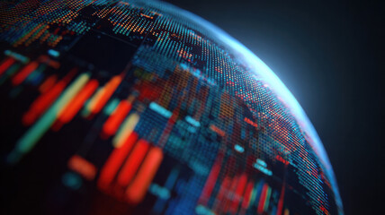 Global economic outlook visualized with digital data and glowing