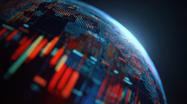 Global economic outlook visualized with digital data and glowing