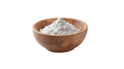 White Powder in Wooden Bowl on Transparent Background