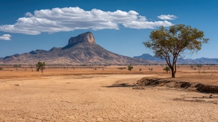 Desert landscape with prominent mountain