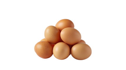 Seven Brown Eggs in a Pyramid Shape on Transparent Background