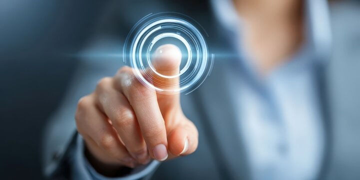 Businesswoman Touching Virtual Support Button for Service and Customer Help