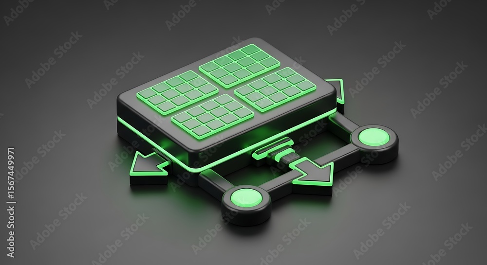 Fototapete Abstract 3D Render of a Futuristic Technological Device with Green Glowing Elements