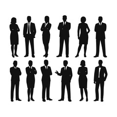 Silhouette Business People: Diverse Team, Professional Figures, Corporate Workforce, Vector Illustration