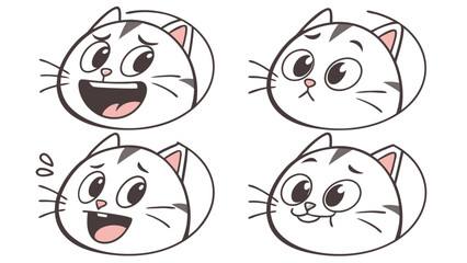 Cartoon cats displaying a range of emotions, including joy, sadness, and worry.