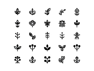Obraz premium A Collection of Delicate Botanical Illustrations Featuring Leaves Flowers and Natural Elements in a Minimalist Outline Style for Design Projects