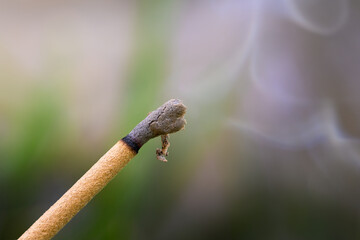 Burning Incense Stick with Curling Smoke in Soft Focus and Pastel Background