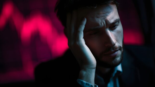 Frustrated businessman grappling with financial challenges in modern office