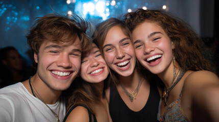 Fototapeta premium Group of friends enjoying laughter in a photo booth session