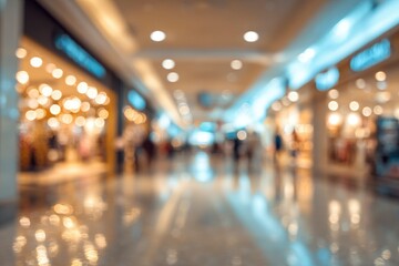 Soft focus of people walking through an expansive indoor space, creating a warm and dreamlike