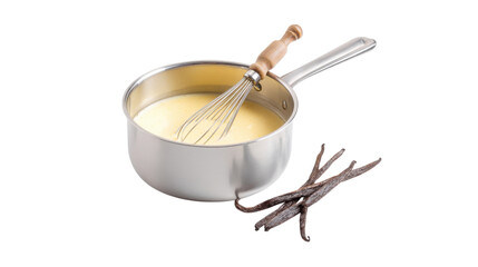 Vanilla Custard in Saucepan with Whisk on Transparent Background