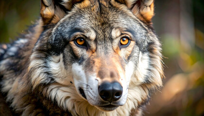 Obraz premium Majestic Wolf Portrait with Autumn Forest.